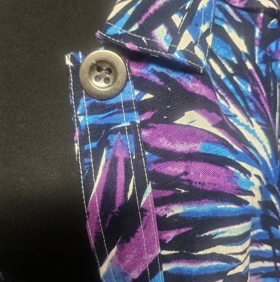 Purple Amethyst Turquoise Blue Palm Leaf Tropical Linen Blend Jacket Art To Wear - Picture 2 of 6
